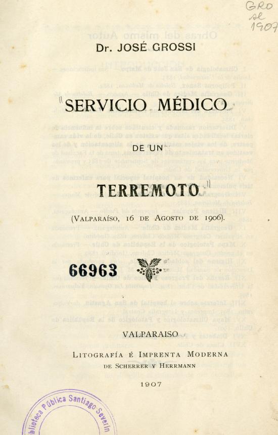 Servicio médico de un terremoto (Valparaíso, 16 de agosto de 1906)